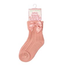 S123-RO: Rose Gold Ankle Socks w/Large Bow (0-24 Months)